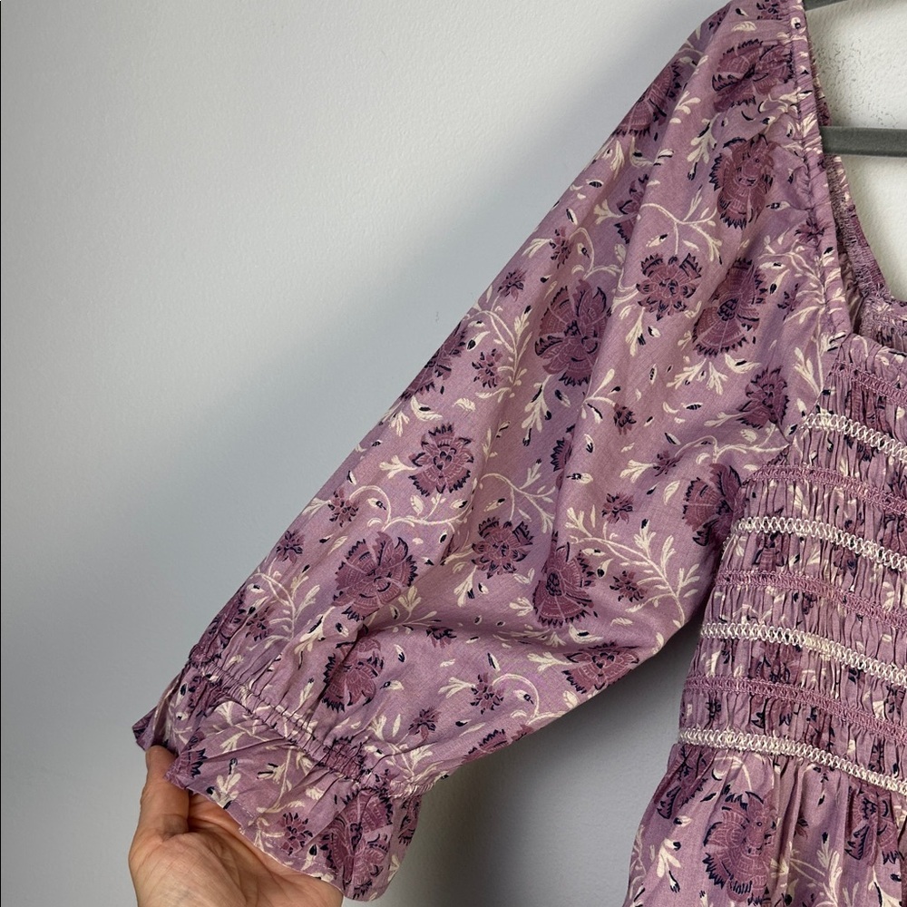 NEW American Eagle Smocked Peplum Purple Floral Ruffle Top Square Neck Large NWT - Picture 7 of 16
